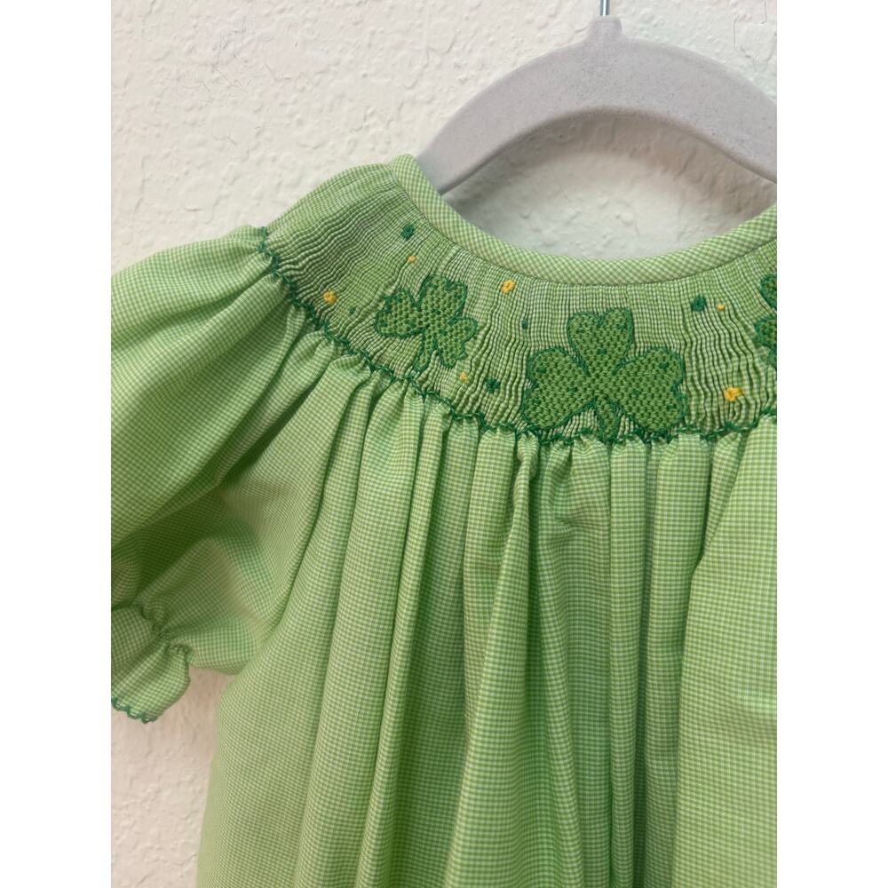Southern Sunshine $50 Shamrock St. Patrick Smocked Bishop Bubble Outfit Sz 3 - Picture 2 of 7